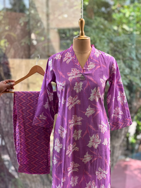 Purple V Neck Co Ord