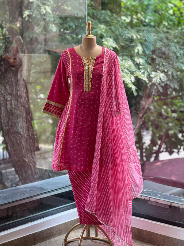 Pink Leheriya Panel Suit