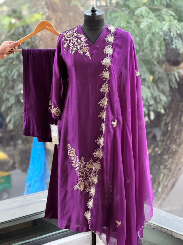 Purple Embroidered Suit