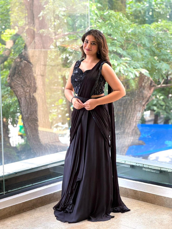 Black Drape Skirt Set