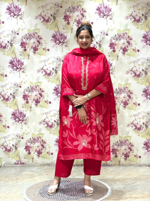 Red Printed Dupatta Set