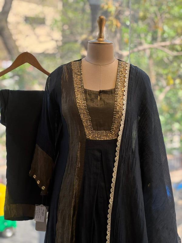Black Tissue Panel Dupatta Set