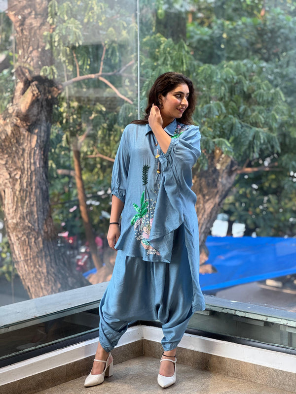 Blue Harem Pants Set