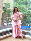 Light Pink Organza Shirt & Pleated Skirt Set with Applique Detail