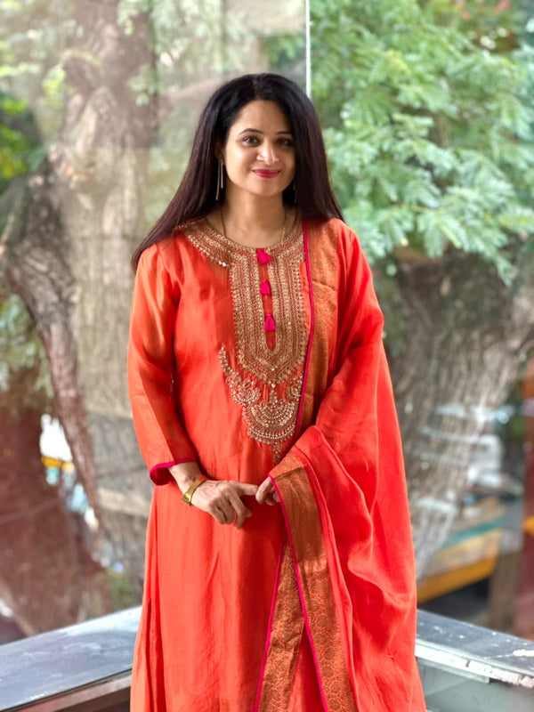 Orange Organza Suit