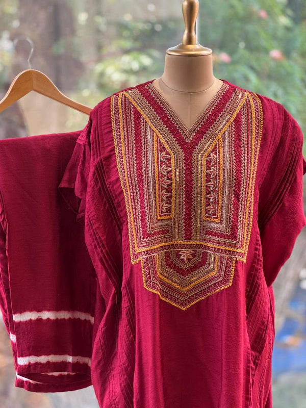 Maroon Kaftan Set