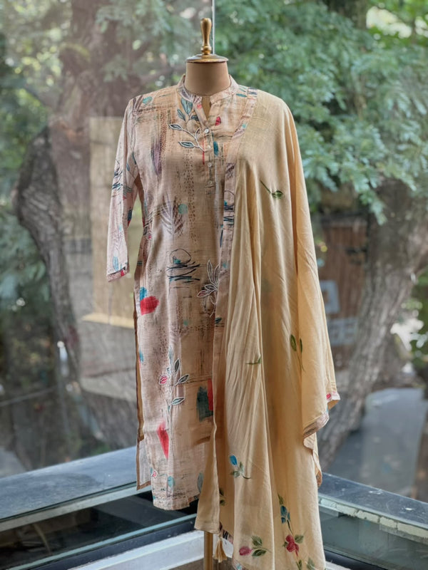 Beige Printed Dupatta Set