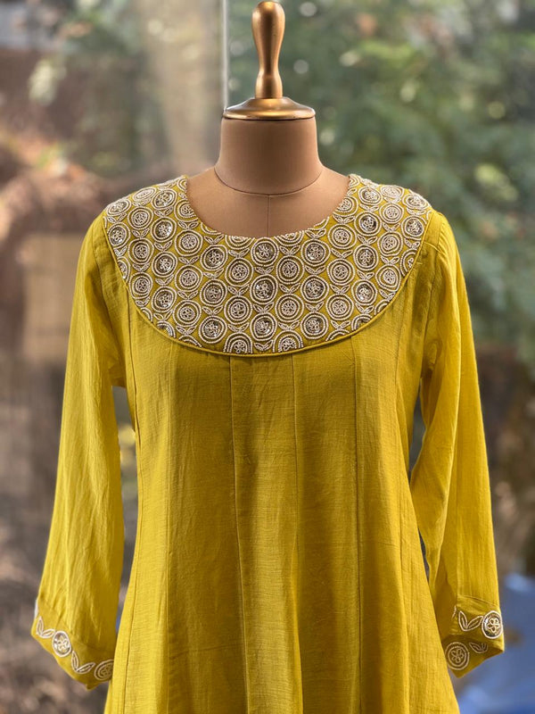Yellow Mul Beads Work Suit