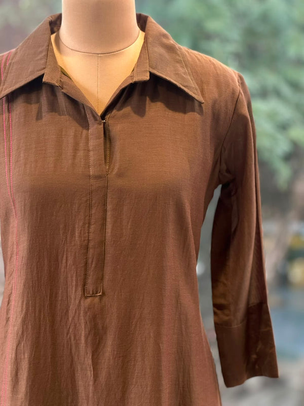 Brown Mul Tunic With Embroidery
