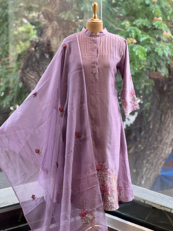 Purple Chanderi Silk Dupatta Set