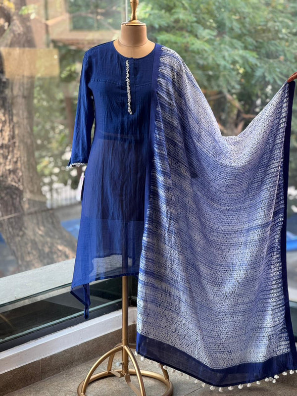 Blue Mul Suit with Shibori Dupatta