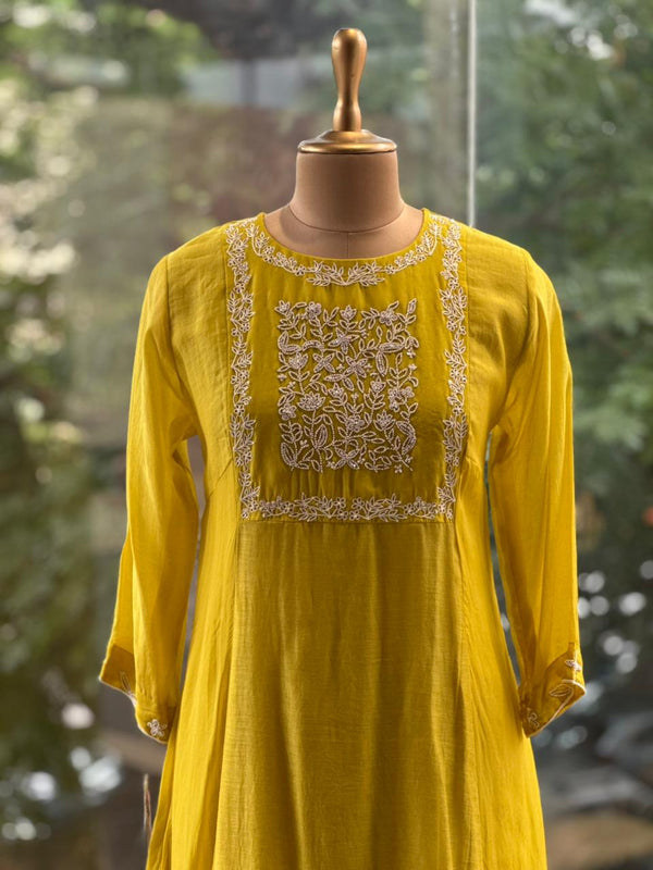 Yellow Mul Chanderi Suit