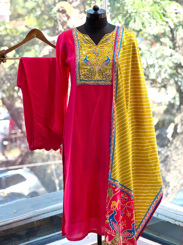 Pink Yolk Embroidered Suit Set
