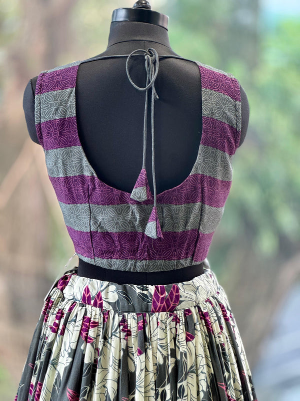 Grey/Purple Floral Lehenga Set