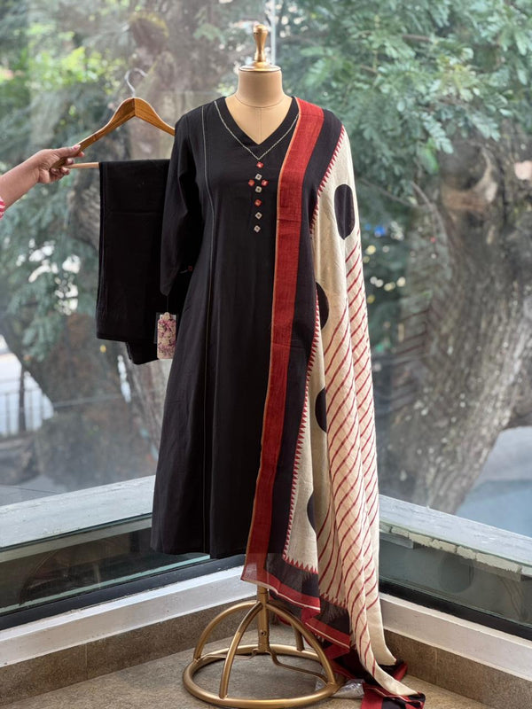 Black Printed Dupatta Set