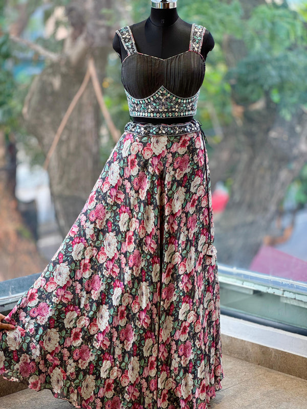 Black Floral Lehenga set
