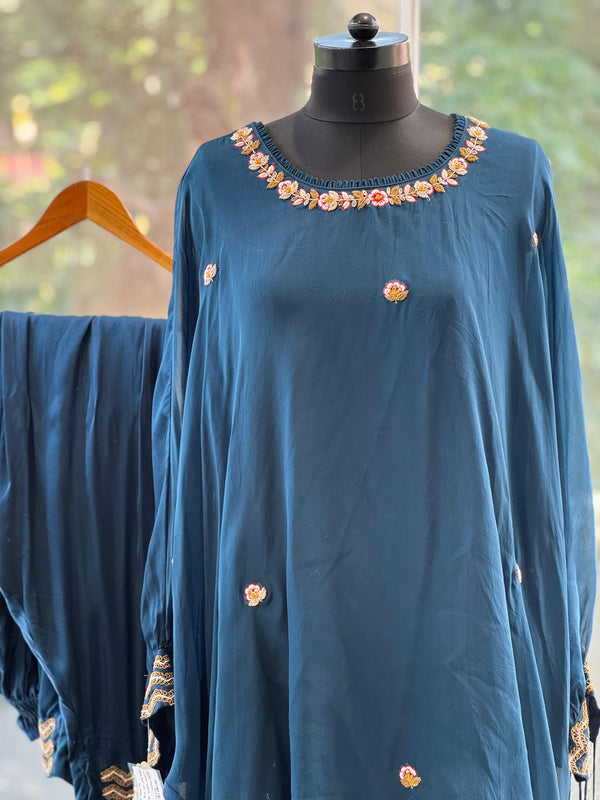 Blue Embroidered Kaftan Co Ord