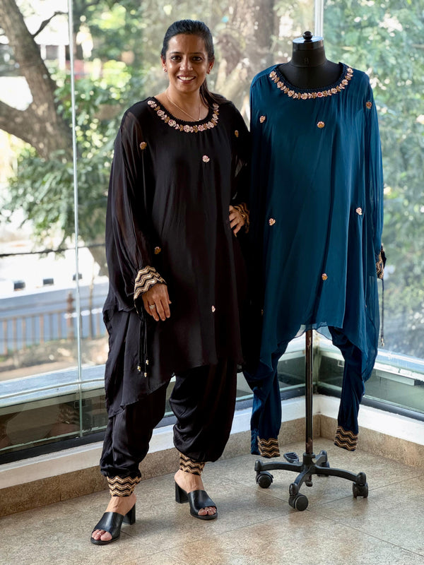 Blue Embroidered Kaftan Co Ord