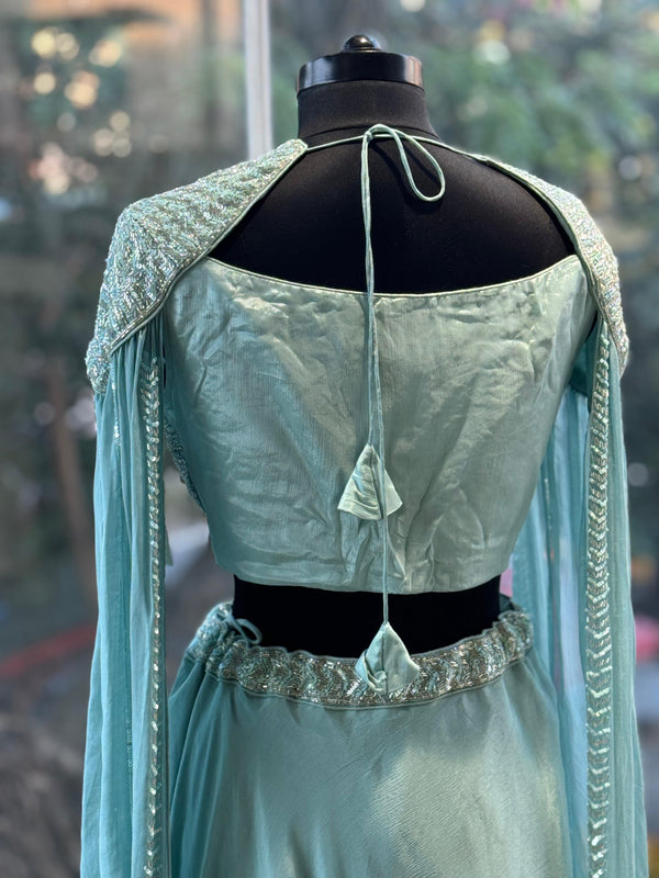 Blue Tail Sleeves Lehenga