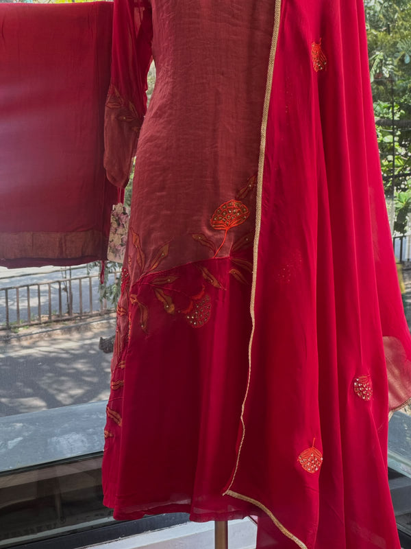 Maroon Tissue Organza Suit