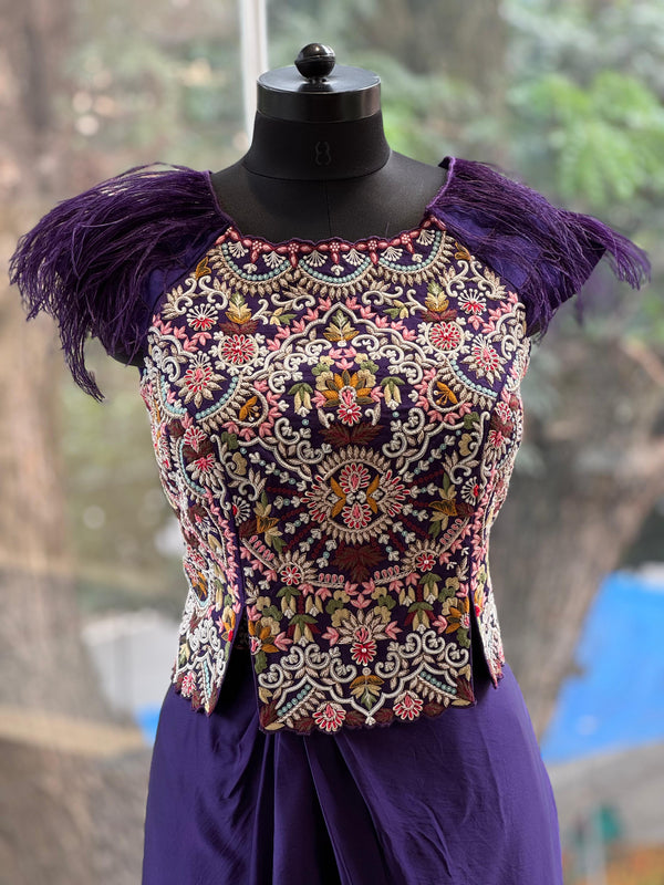 Purple Intricate Work Skirt Set