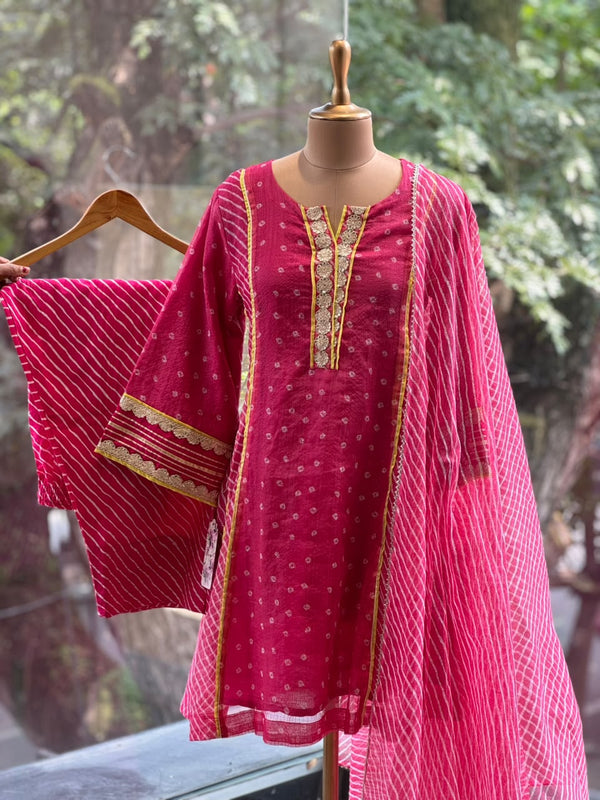 Pink Leheriya Panel Suit