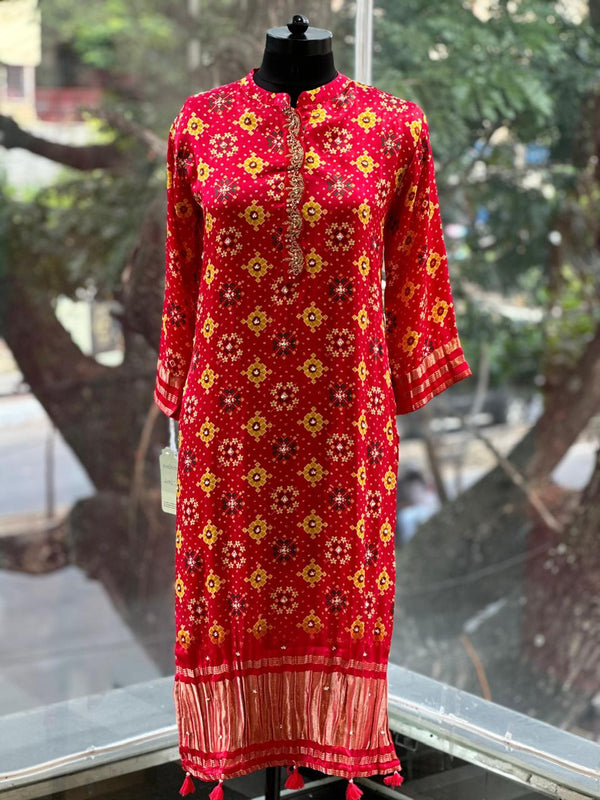 Red Patola Gajjee Silk Suit Set