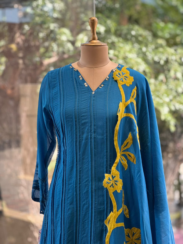 Blue Patch Work Dupatta Set