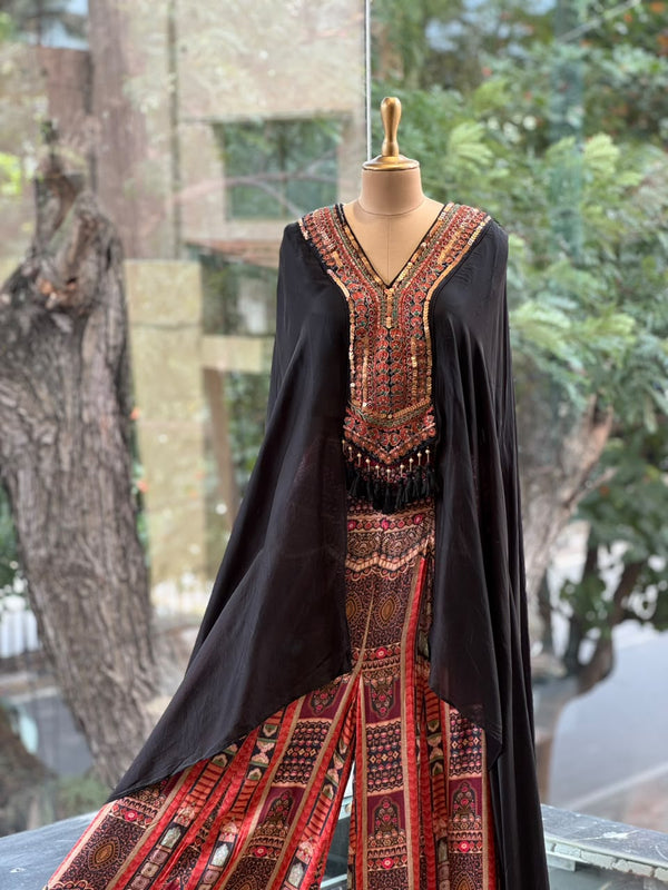 Black Cape Style Palazzo Set