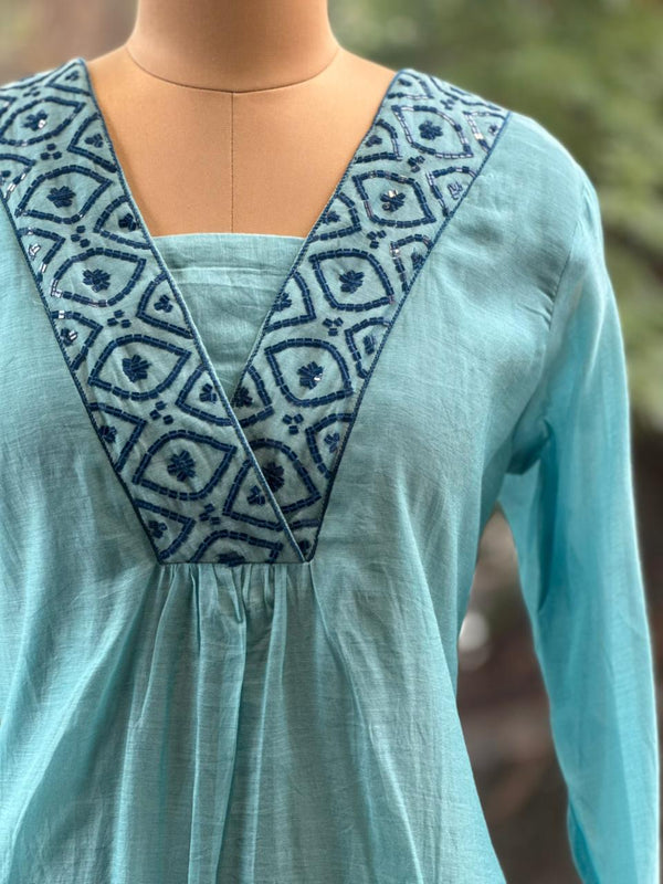 Blue Mul Chanderi Dupatta Set