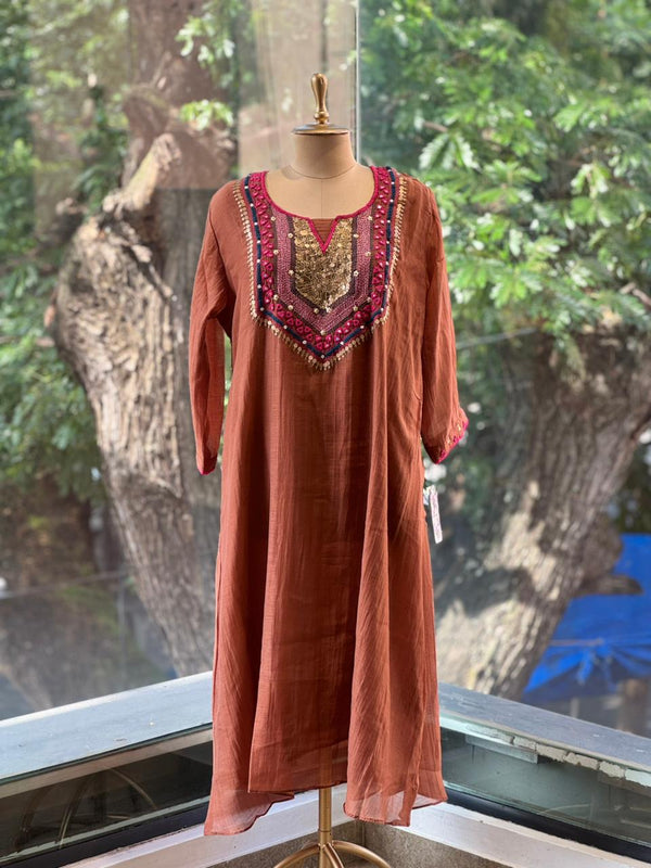 Rust Mirror work Dupatta Set