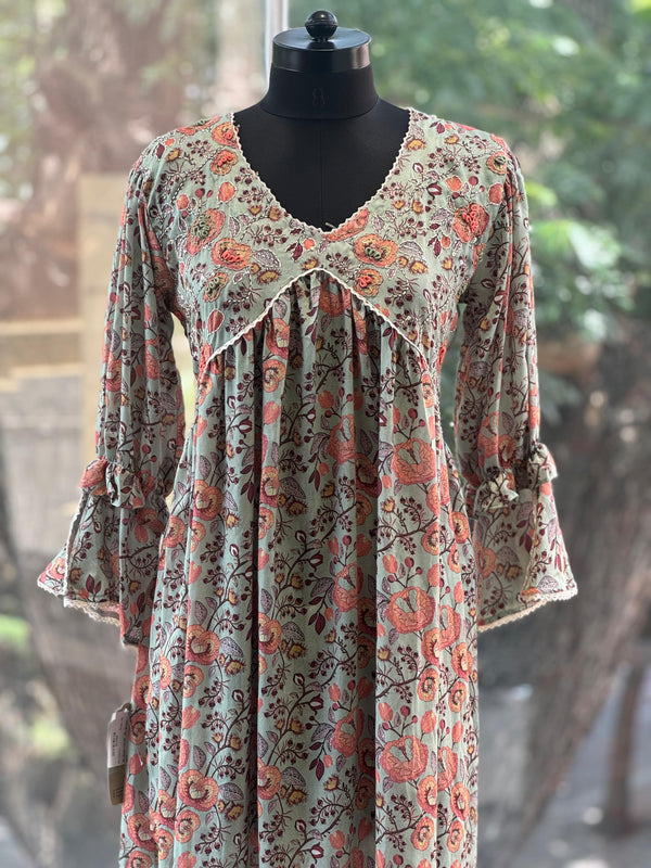 Green Printed Alia Cut Tunic