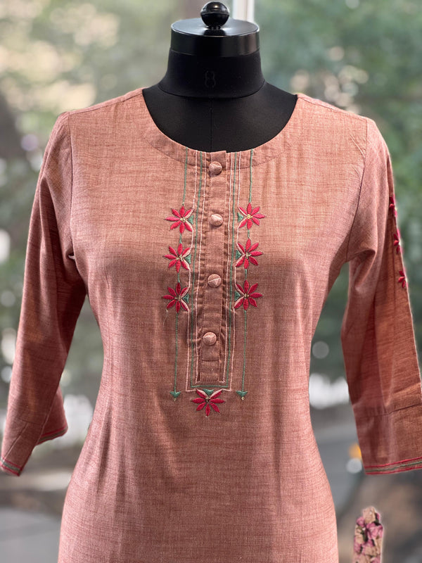 Rust Embroidered Yolk Tunic