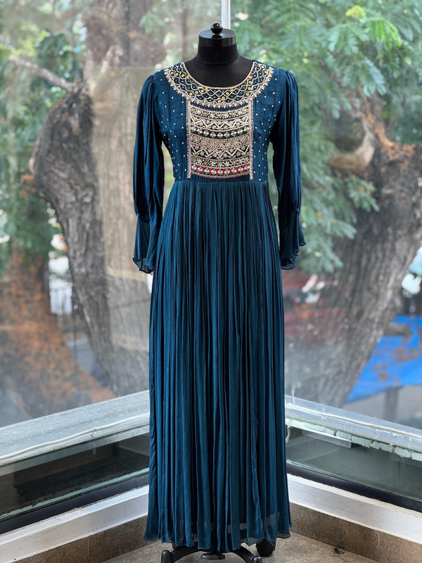 Blue Intricate Yolk Gown
