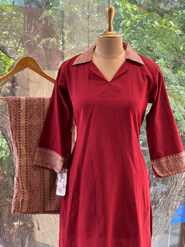 Maroon Collared Neck Co Ord