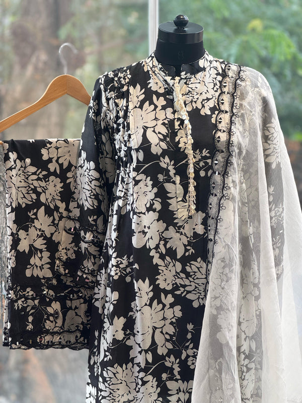 Black Printed Dupatta Set