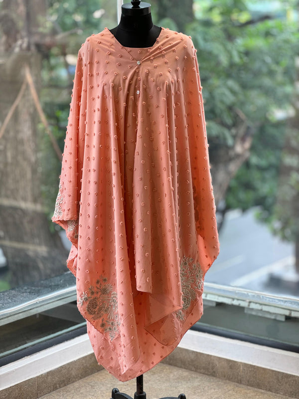 Peach Embroidered Cape Tunic