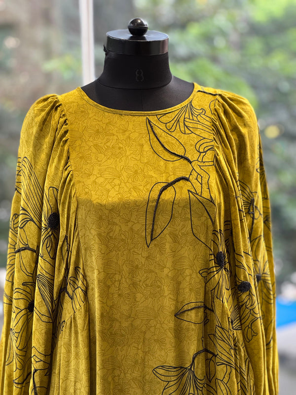 Green Puff Sleeves Tunic