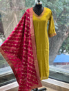 Green Yolk Neck Banarasi Dupatta Set