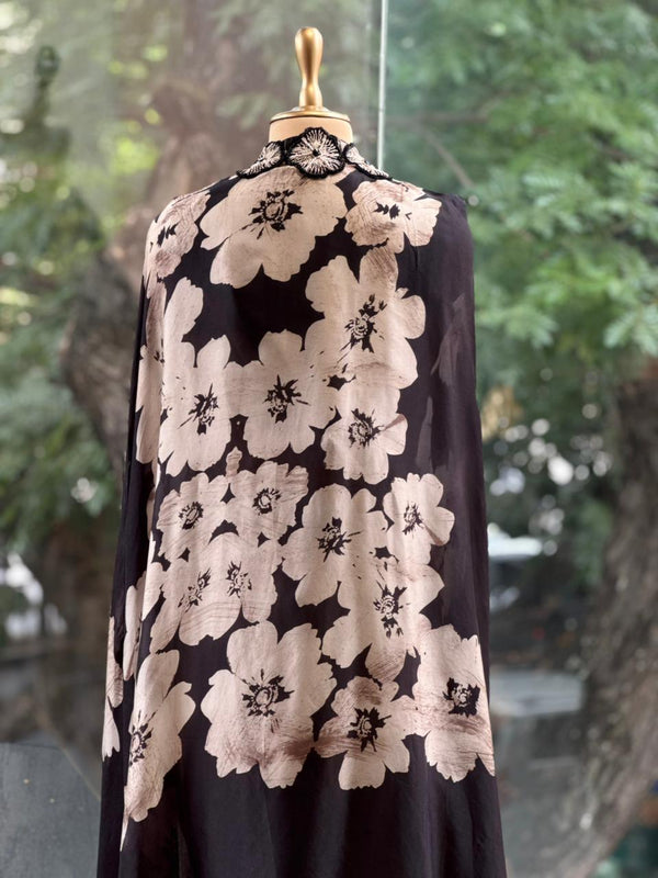Black Digital Printed Cape Set