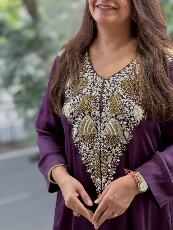 Purple Hand Work Harem Set
