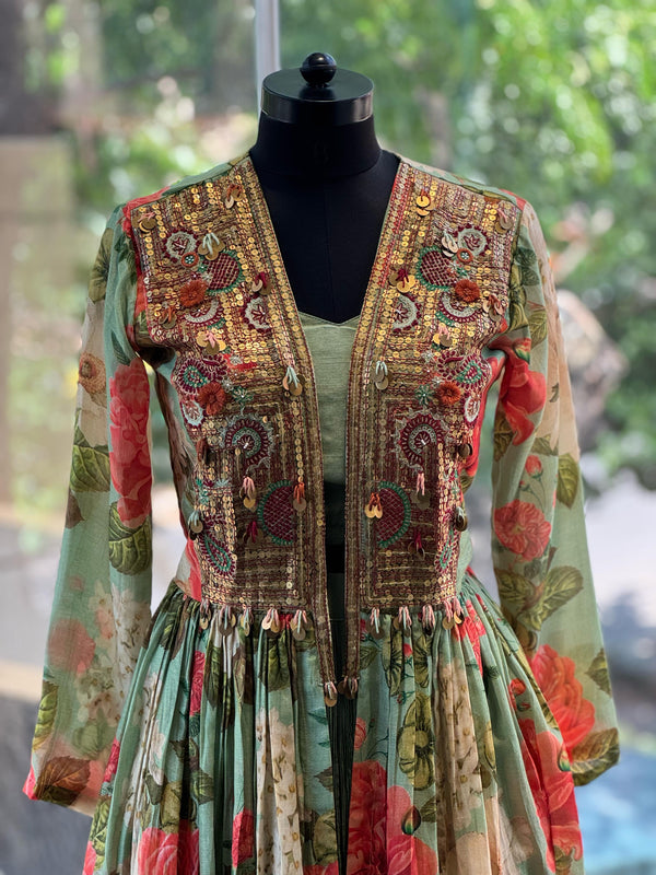 Green Floral Palazzo Set