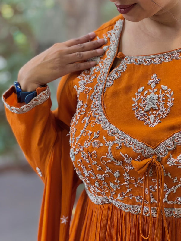 Orange Intricate Yolk Gown