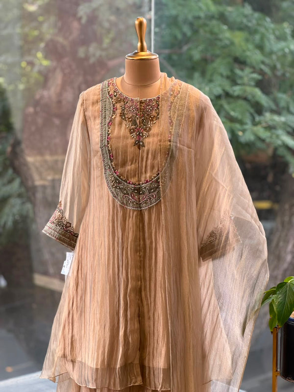 Beige Gold Glass Tissue Suit