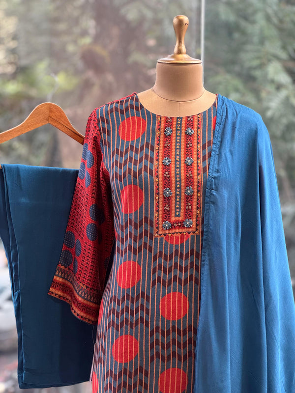 Red/Blue Printed Dupatta Set
