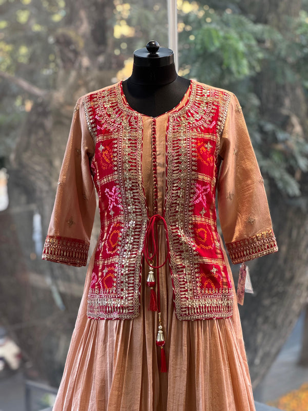 Peach Bandhej Gown
