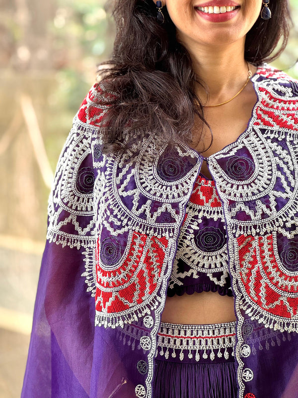 Purple Designer Made Moti Work Cape Set