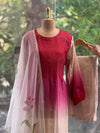 Red Chanderi Silk Shaded Suit