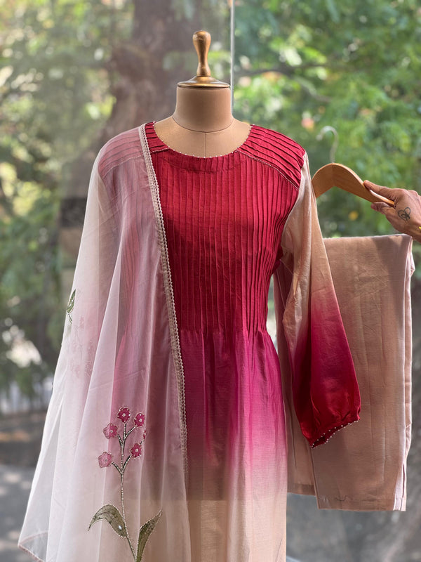 Red Chanderi Silk Shaded Suit