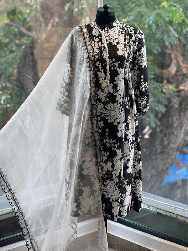 Black Printed Dupatta Set
